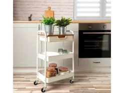 Carrito multiusos Garbo Quid 3 niveles con ruedas blanco/natural 75x46,5x30,5 cm
