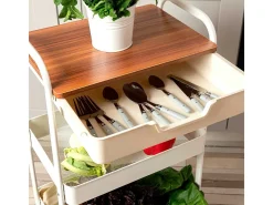 Carrito multiusos Garbo Quid 3 niveles con ruedas blanco/natural 75x46,5x30,5 cm