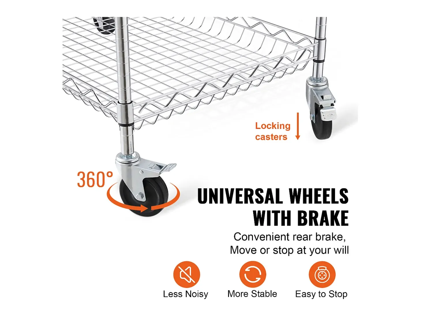Carrito utilitario SucceBuy 76,2 x 45,7 x 82,3 cm 300 kg 3 niveles 6 ganchos con ruedas