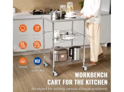 Carrito utilitario SucceBuy 61 x 50 x 93 cm, 213 kg, 3 niveles, 6 ganchos, carrito con ruedas