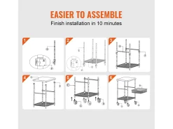 Carrito utilitario SucceBuy 61 x 50 x 93 cm, 213 kg, 3 niveles, 6 ganchos, carrito con ruedas