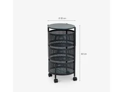 Carrito verdulero de cocina moderno con ruedas 3 cestas giratorias Rodin M - Negro