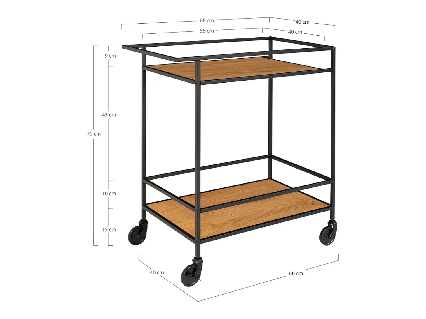 Carrito Vita, Marrón, 68x40x79 cm, Kendra Home