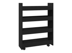 Carro de almacenaje estrecho 4 niveles madera ingeniería negro