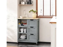 Carro de Almacenamiento Mueble Auxiliar Cocina Carrito de Servir con 3 Cajones 2 Estantes y 1 Bandeja Extraíble Gris FKW79-HG SoBuy ES