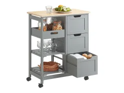 Carro de Almacenamiento Mueble Auxiliar Cocina Carrito de Servir con 3 Cajones 2 Estantes y 1 Bandeja Extraíble Gris FKW79-HG SoBuy ES