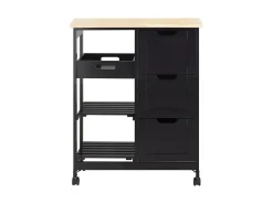 Carro de Almacenamiento Mueble Auxiliar Cocina Carrito de Servir con 3 Cajones 2 Estantes y 1 Bandeja Extraíble Negro FKW79-SCH SoBuy ES