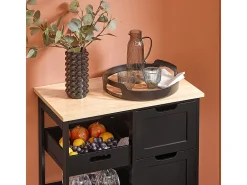 Carro de Almacenamiento Mueble Auxiliar Cocina Carrito de Servir con 3 Cajones 2 Estantes y 1 Bandeja Extraíble Negro FKW79-SCH SoBuy ES