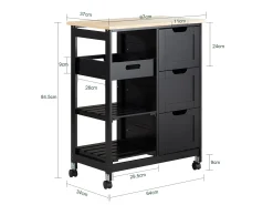 Carro de Almacenamiento Mueble Auxiliar Cocina Carrito de Servir con 3 Cajones 2 Estantes y 1 Bandeja Extraíble Negro FKW79-SCH SoBuy ES