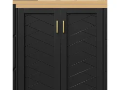 Carro de bar extensible con 2 puertas y 3 cajones, con ruedas, mostrador exterior de madera, negro