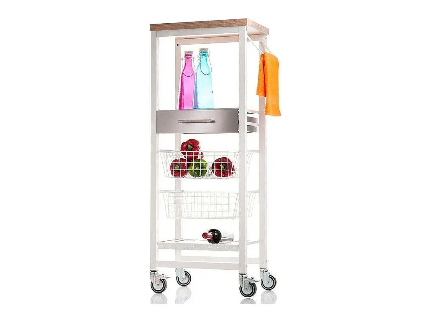 Carro de cocina alto, Carro Verdulero - color Blanco, Inox, Olmo - 123*48,5*34 cm - ONDA ALTO