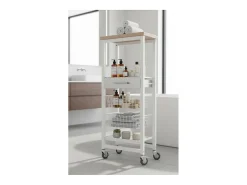 Carro de cocina alto, Carro Verdulero - color Blanco, Inox, Olmo - 123*48,5*34 cm - ONDA ALTO