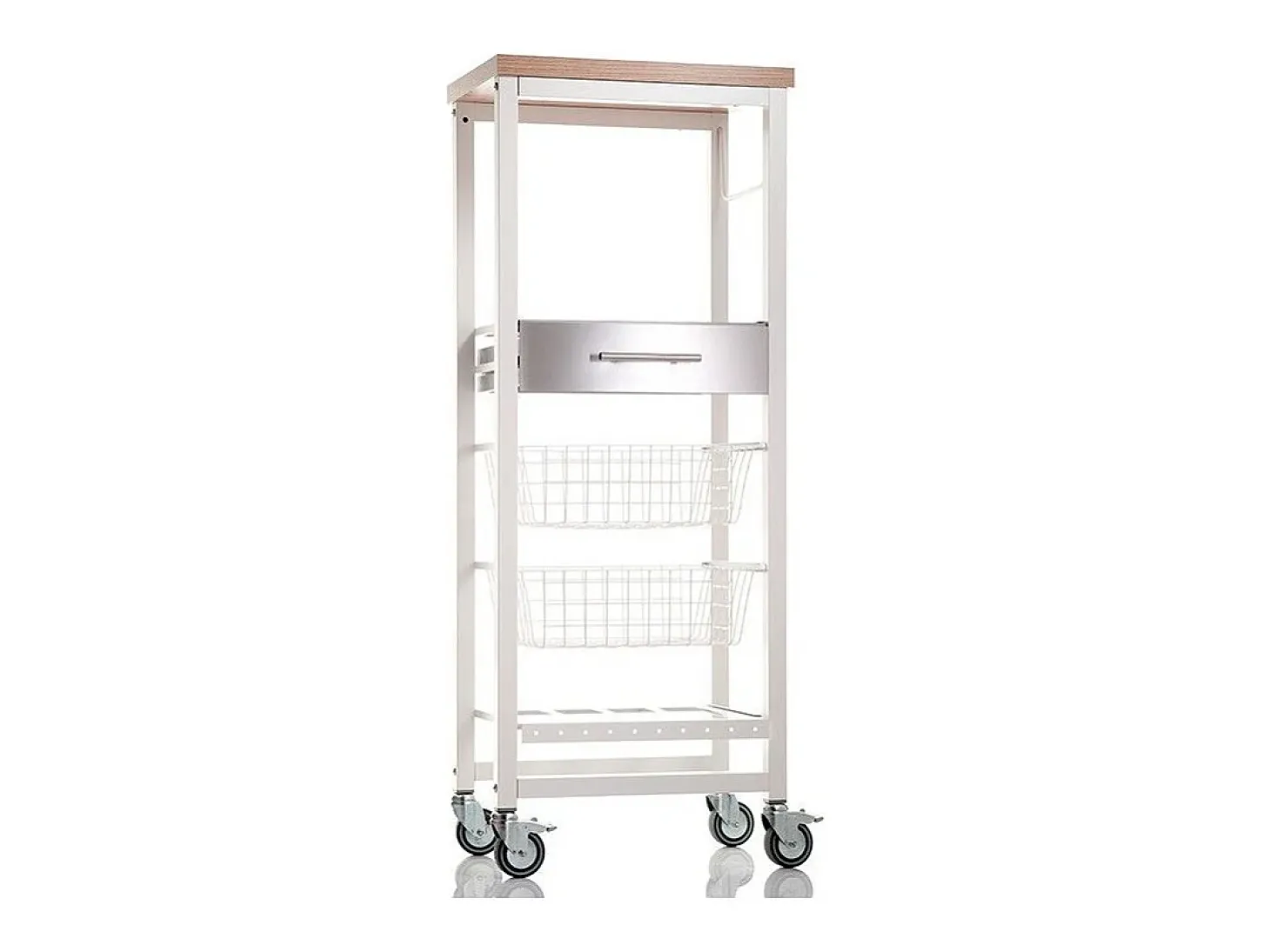 Carro de cocina alto, Carro Verdulero - color Blanco, Inox, Olmo - 123*48,5*34 cm - ONDA ALTO