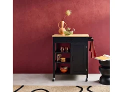 Carro de cocina con bandeja de madera de pino negro