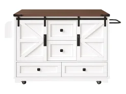 Carro de cocina con mesa plegable; isla de cocina móvil, barra; con tres cajones y dos puertas de armario, blanco