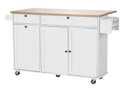 Carro de Cocina SucceBuy con Ruedas, 153 cm de Ancho, Isla Central Móvil con Tapa Abatible, 2 Cajones, para Comedor y Despensa