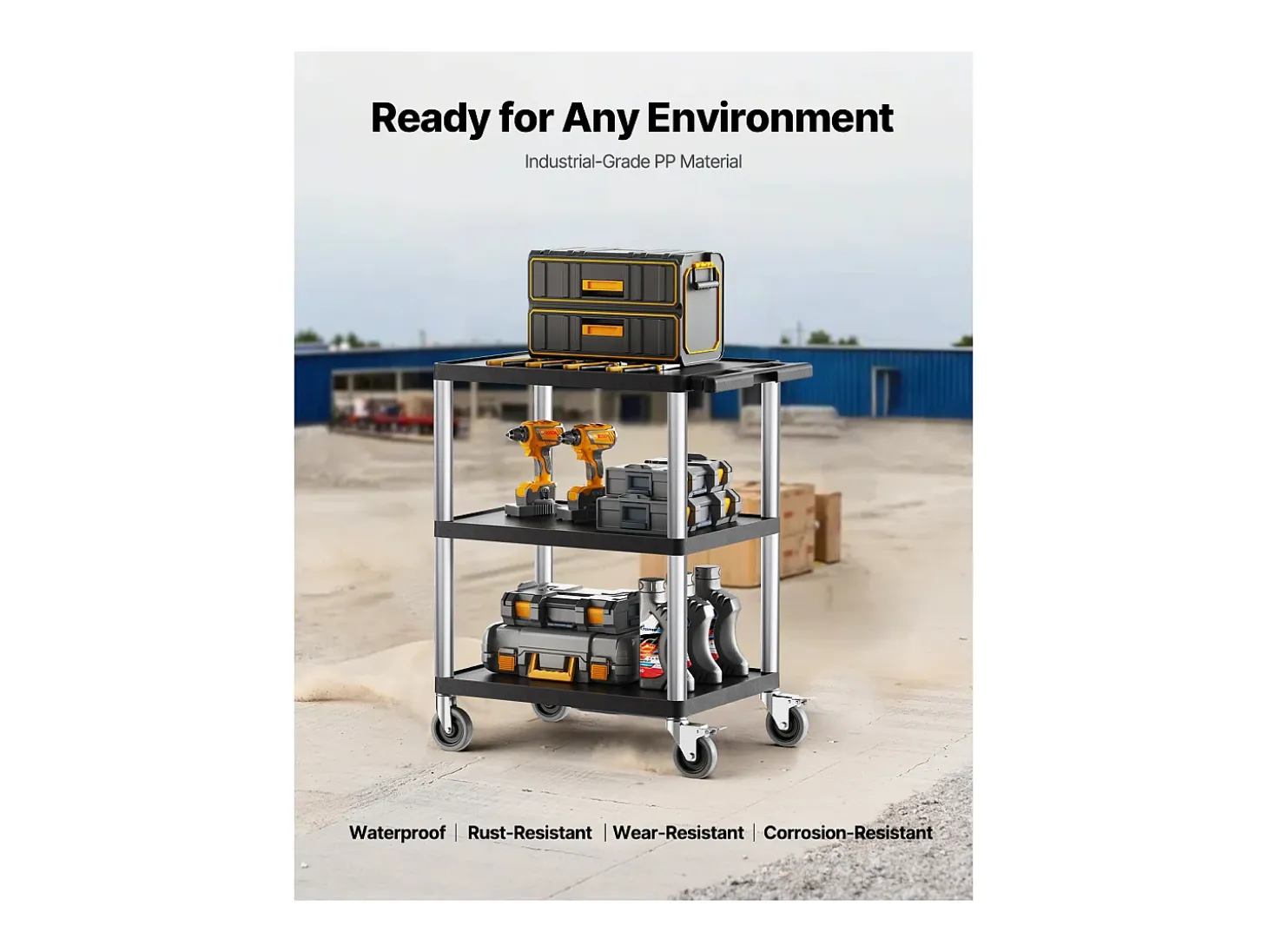 Carro de Servicio SucceBuy Carro Utilitario con Ruedas de Plástico Resistente de 3 Niveles con Ruedas Giratorias de 360° (2 con Frenos), 695 x 460 x 825 mm