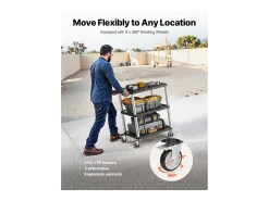 Carro de Servicio SucceBuy Carro Utilitario con Ruedas de Plástico Resistente de 3 Niveles con Ruedas Giratorias de 360° (2 con Frenos), 695 x 460 x 825 mm
