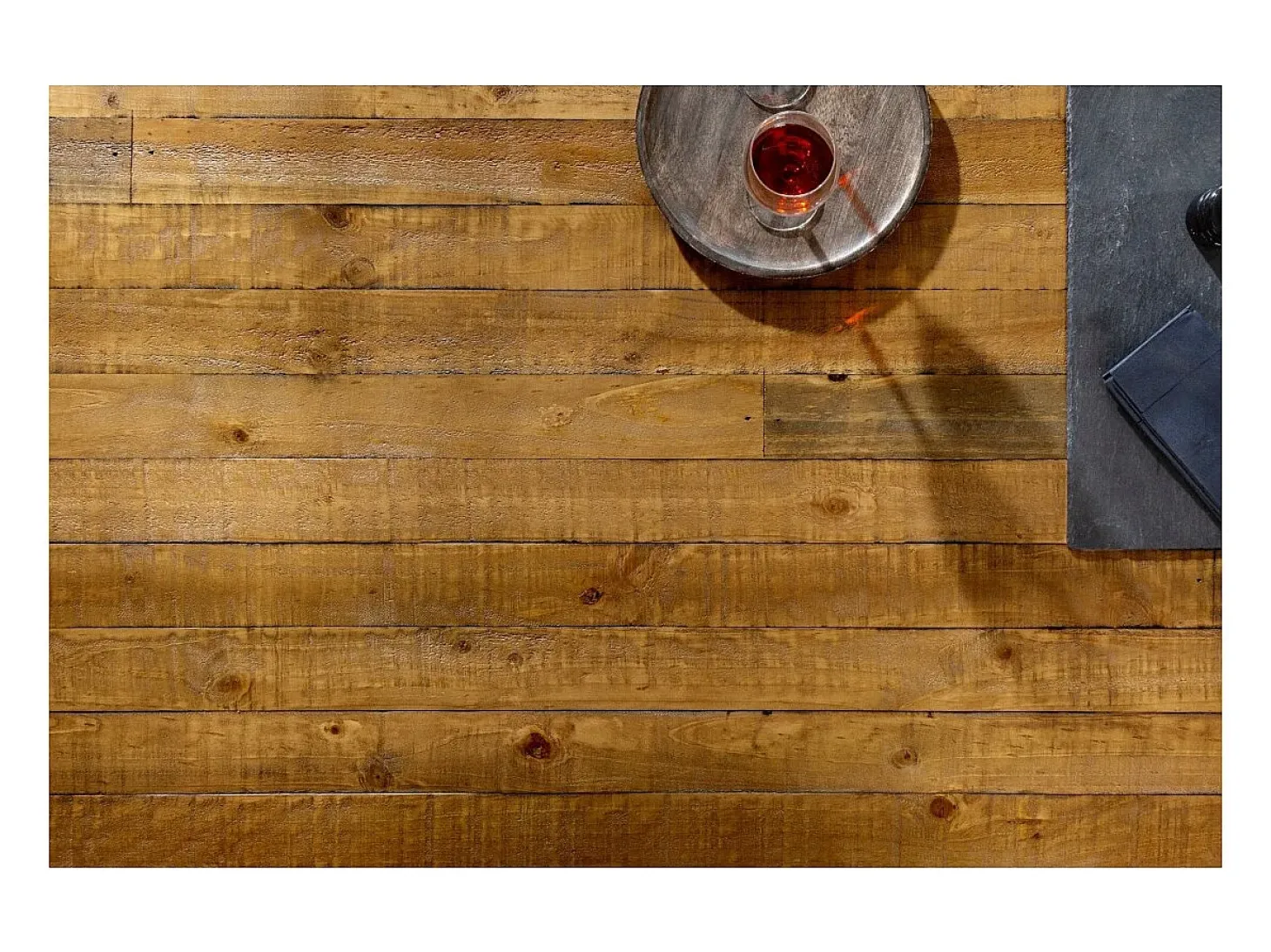 CAVARA – Madera de pino reciclado barnizado y metal negro – 240 cm – Estilo industrial