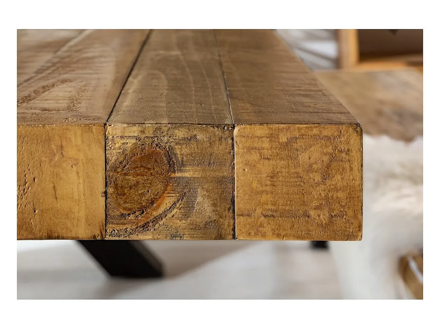 CAVARA – Madera de pino reciclado barnizado y metal negro – 240 cm – Estilo industrial