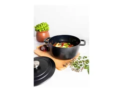 Cazuela de hierro fundido esmaltado COSY & TRENDY FONTESTIC Ø24 cm 4,6 L para todo tipo de fuegos inducción negro con tapa de gotas