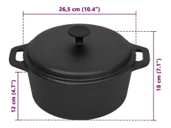 Cazuela de hierro fundido negra Ø26,5 cm 5L - cocción uniforme, compatible con gas, eléctrica y fuego