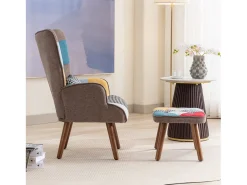 Chaise longue con reposapiés - 69 x 51 x 95,5 cm - con respaldo y cojín - Multicolor