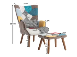 Chaise longue con reposapiés - 69 x 51 x 95,5 cm - con respaldo y cojín - Multicolor