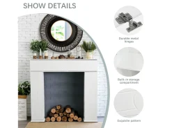 Chimenea con espacio de almacenamiento y estantes - 107 x 100 x 18 cm - Blanco