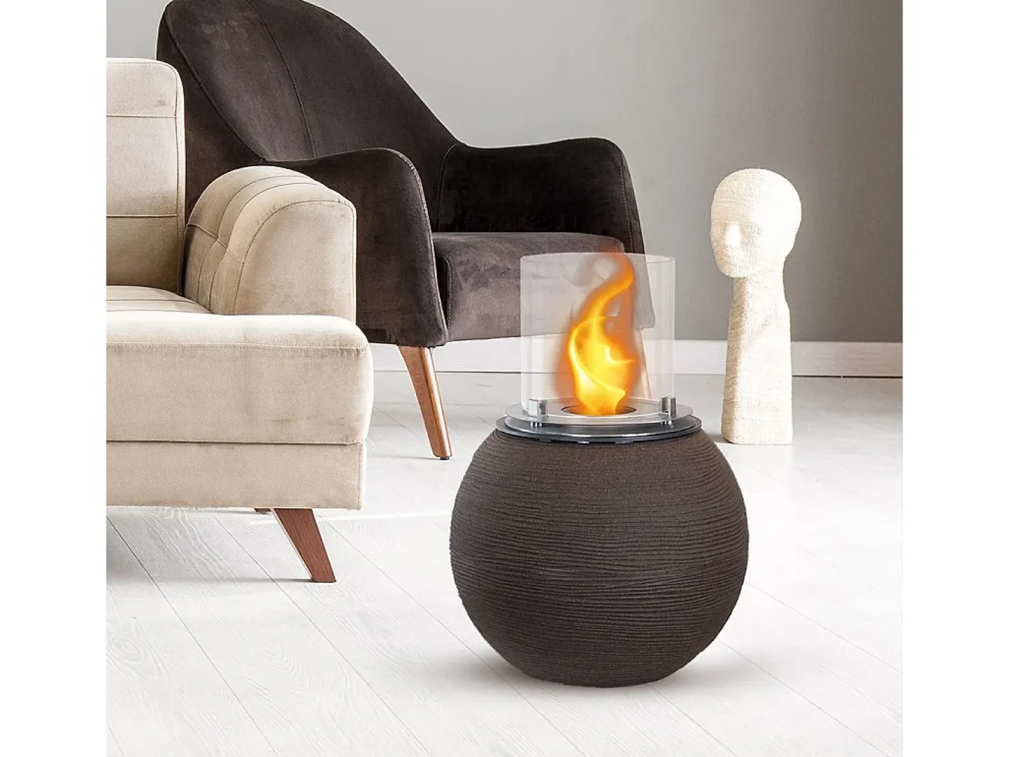 Chimenea de bioetanol, brasero de jardín, de pie, para uso interior y exterior, BOTTICELLI Terra Marrone, d.40 x h.54