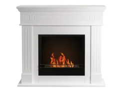 Chimenea de bioetanol Cambridge, de pie, en madera blanca, 110 x 37 x 102 cm.