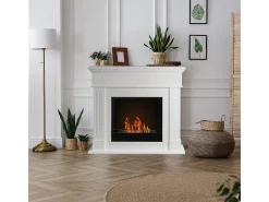 Chimenea de bioetanol Cambridge, de pie, en madera blanca, 110 x 37 x 102 cm.