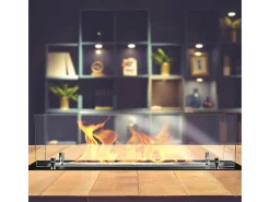 Chimenea de bioetanol de acero con quemador y cristal de 65 cm.