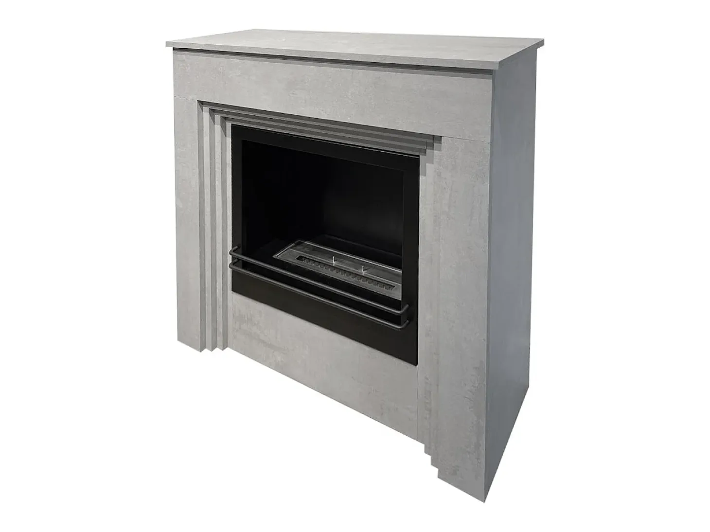 Chimenea de bioetanol de pie BELLINI de madera con efecto hormigón, fabricada en Italia, L96 x P35 x H96