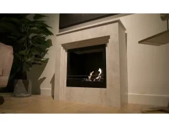 Chimenea de bioetanol de pie BELLINI de madera con efecto hormigón, fabricada en Italia, L96 x P35 x H96