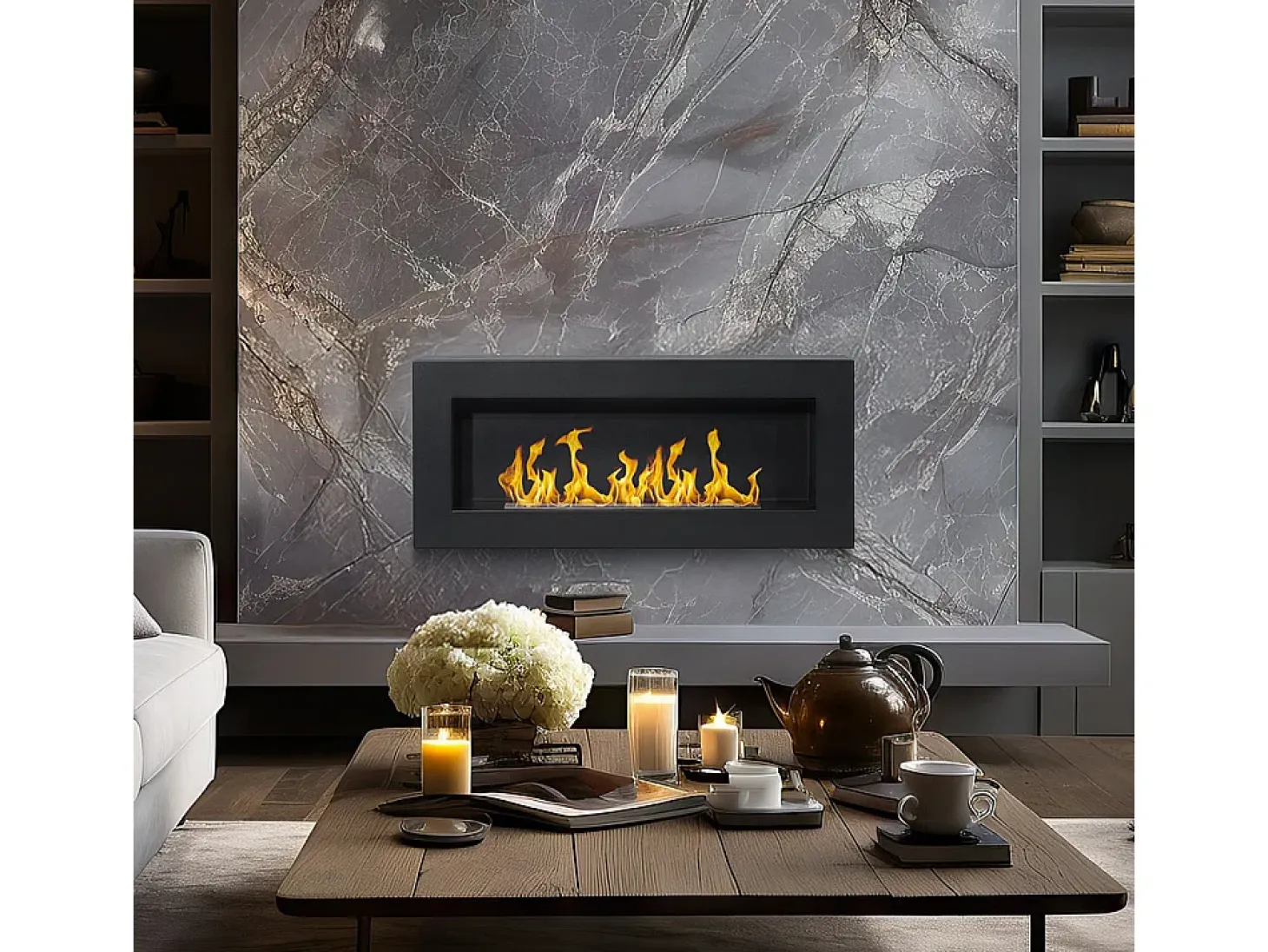 Chimenea de bioetanol de pared Siena Black (largo 90 x fondo 12 x alto 40 cm)