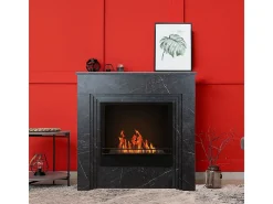 Chimenea de bioetanol de pie BELLINI de madera efecto mármol negro, fabricada en Italia, L96 x P35 x H96
