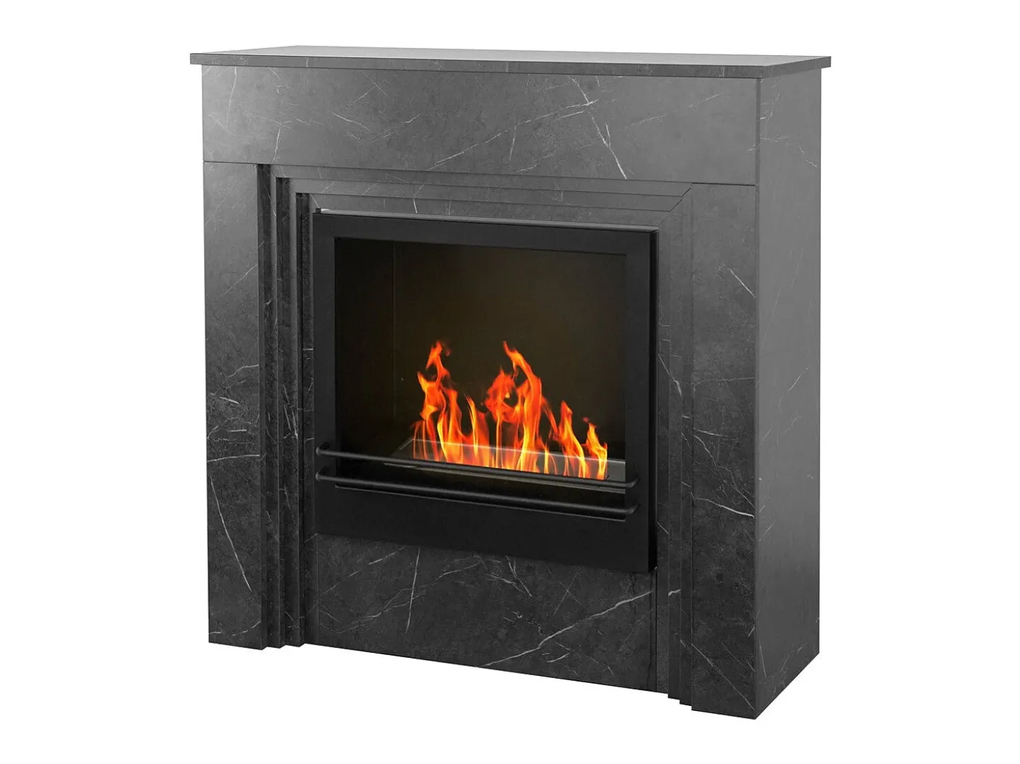 Chimenea de bioetanol de pie BELLINI de madera efecto mármol negro, fabricada en Italia, L96 x P35 x H96