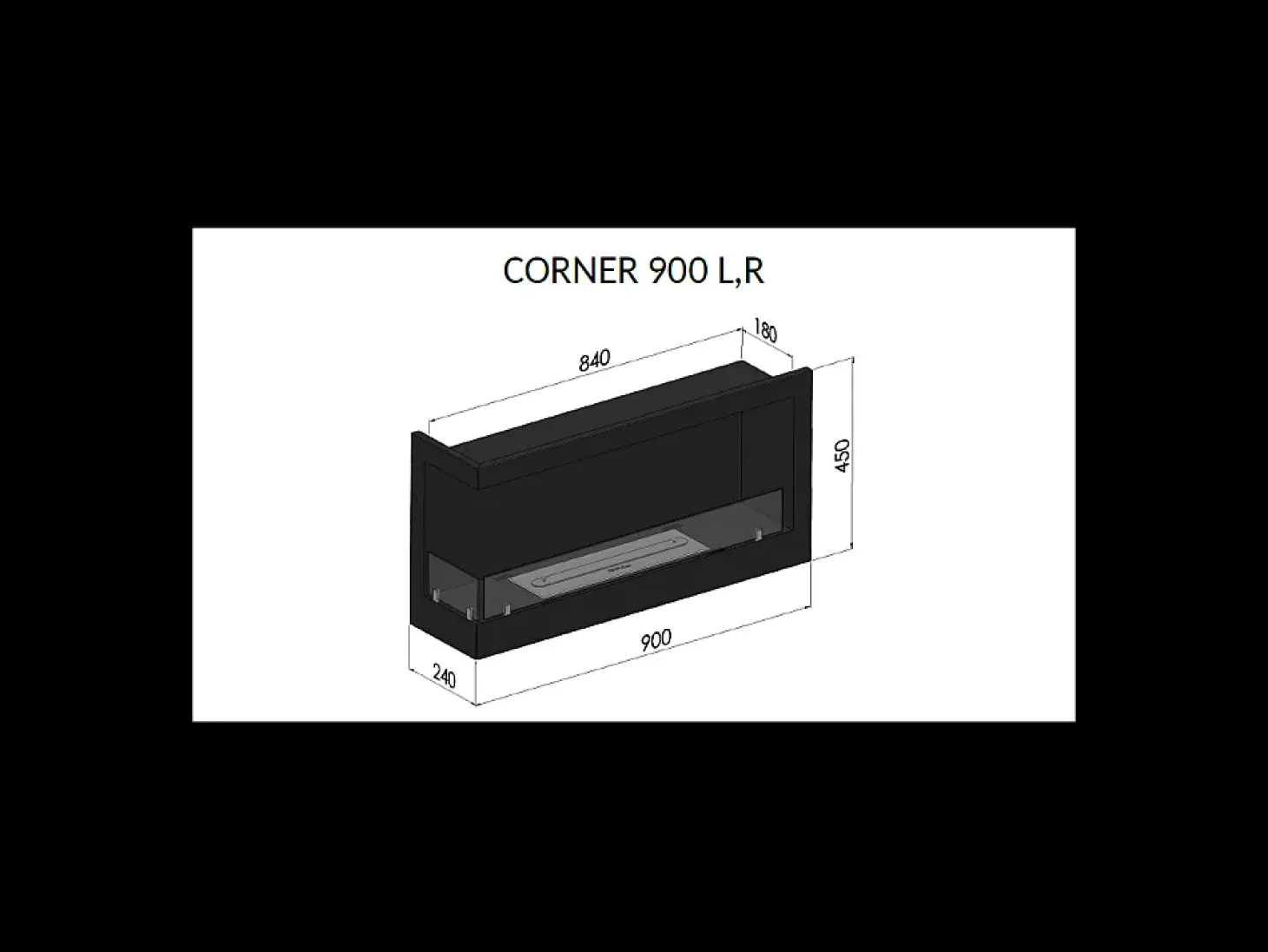 Chimenea de bioetanol empotrada SimpleFire Corner 900 Left con vidrio