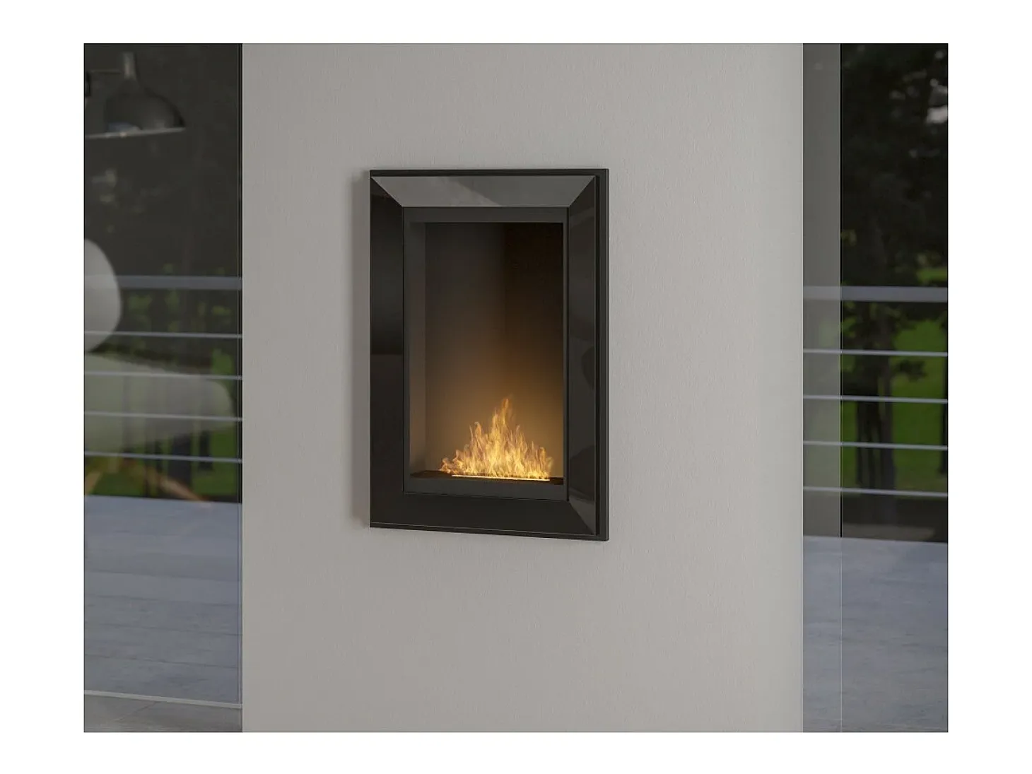 Chimenea de bioetanol Frame 550, color negro mate, empotrada en pared, sin cristal