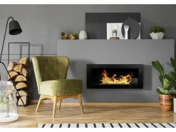 Chimenea de bioetanol Livorno Black de pared o empotrada, L 90 x P 12 x H 40 con cristal