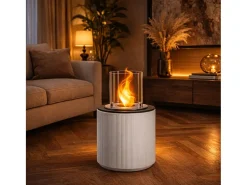 Chimenea de bioetanol MODIGLIANI Blanco Perla, brasero de suelo para interior y exterior, d.36 x h.56
