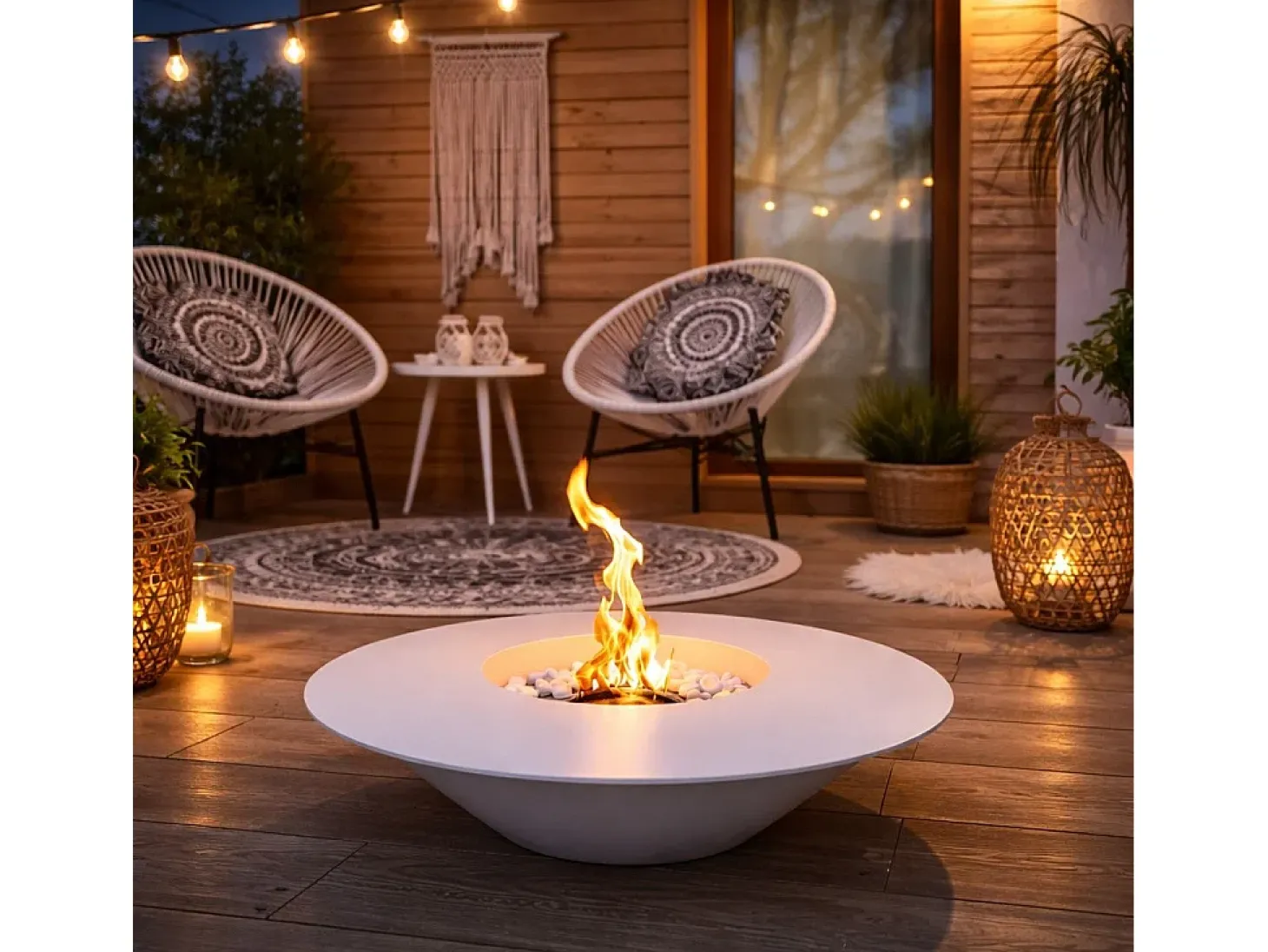 Chimenea de bioetanol para jardín exterior redonda blanca SANTORINI D.60