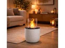 Chimenea de bioetanol RAFFAELLO Pearl White, brasero de pie para interior y exterior, d.35 x h.55