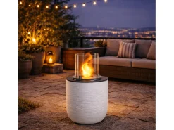 Chimenea de bioetanol RAFFAELLO Pearl White, brasero de pie para interior y exterior, d.35 x h.55