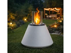 Chimenea de bioetanol STROMBOLI Pearl White, brasero de pie para uso interior y exterior, d.60 x h.56
