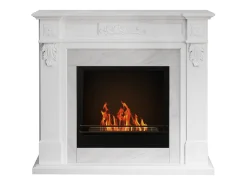 Chimenea de bioetanol TRUMAN, biochimenea de pie, blanca, efecto mármol, L121 x P38 x H108