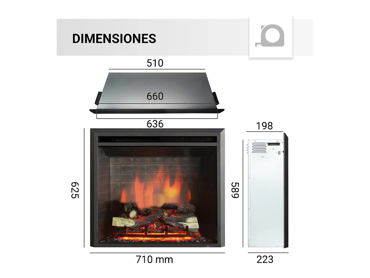 Chimenea eléctrica BALDERIA Calida 23 - Chimenea empotrable - Negro