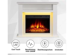 Chimenea eléctrica BALDERIA Liora - Chimenea de pie, estante, calefacción - blanco
