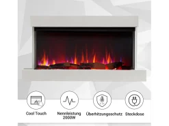 Chimenea eléctrica BALDERIA Achilles (L) - Chimenea de pared con calefacción - Blanco